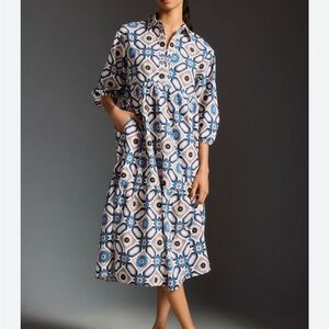 Anthropologie - Maeve Floral Geometric Blouse in Blue and White